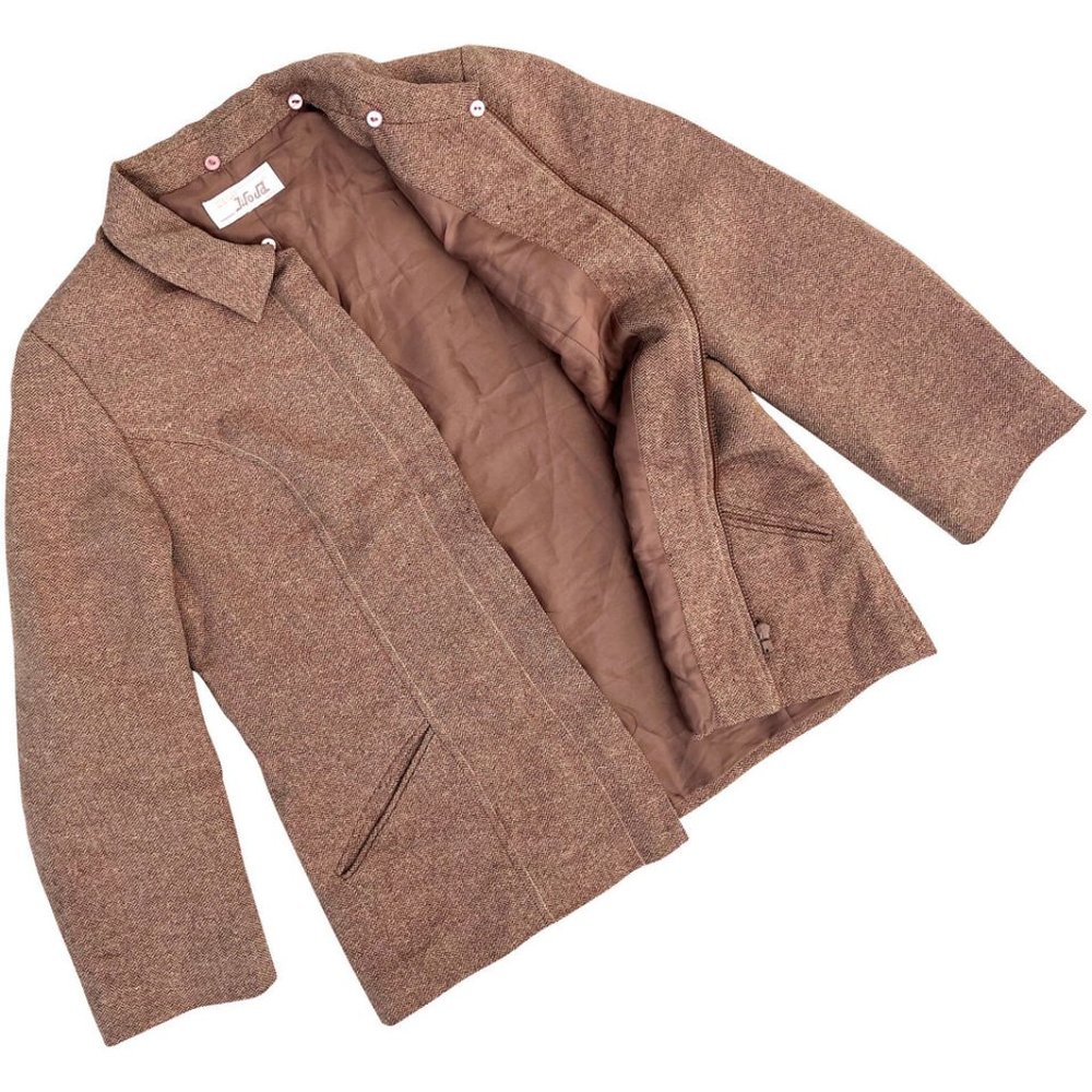 Equi Moda (Spain) Wool Blend Herringbone Tweed Blouson Jacket Beige (Totme) : L View 4